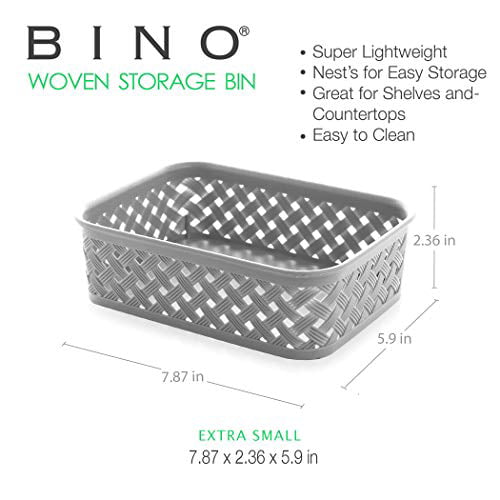 BINO 5-Piece Woven Plastic Storage Basket Set Light Grey