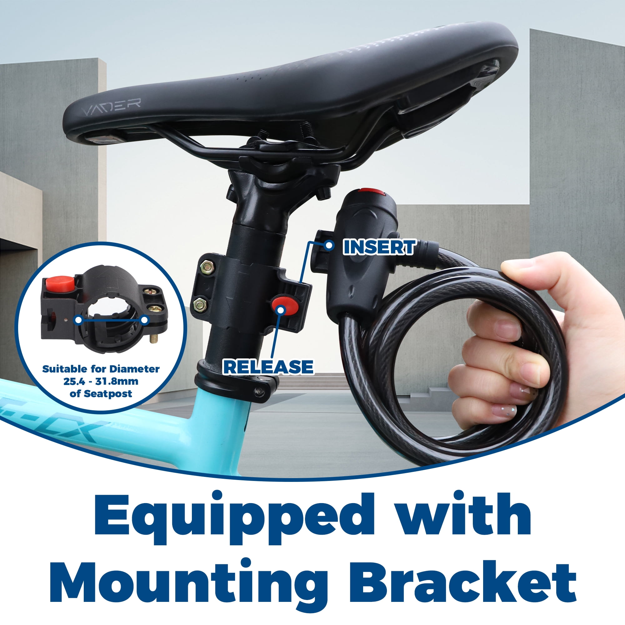 Zukka Keyed Cable Bike Lock with Dustproof Sliding Cover, 6FT