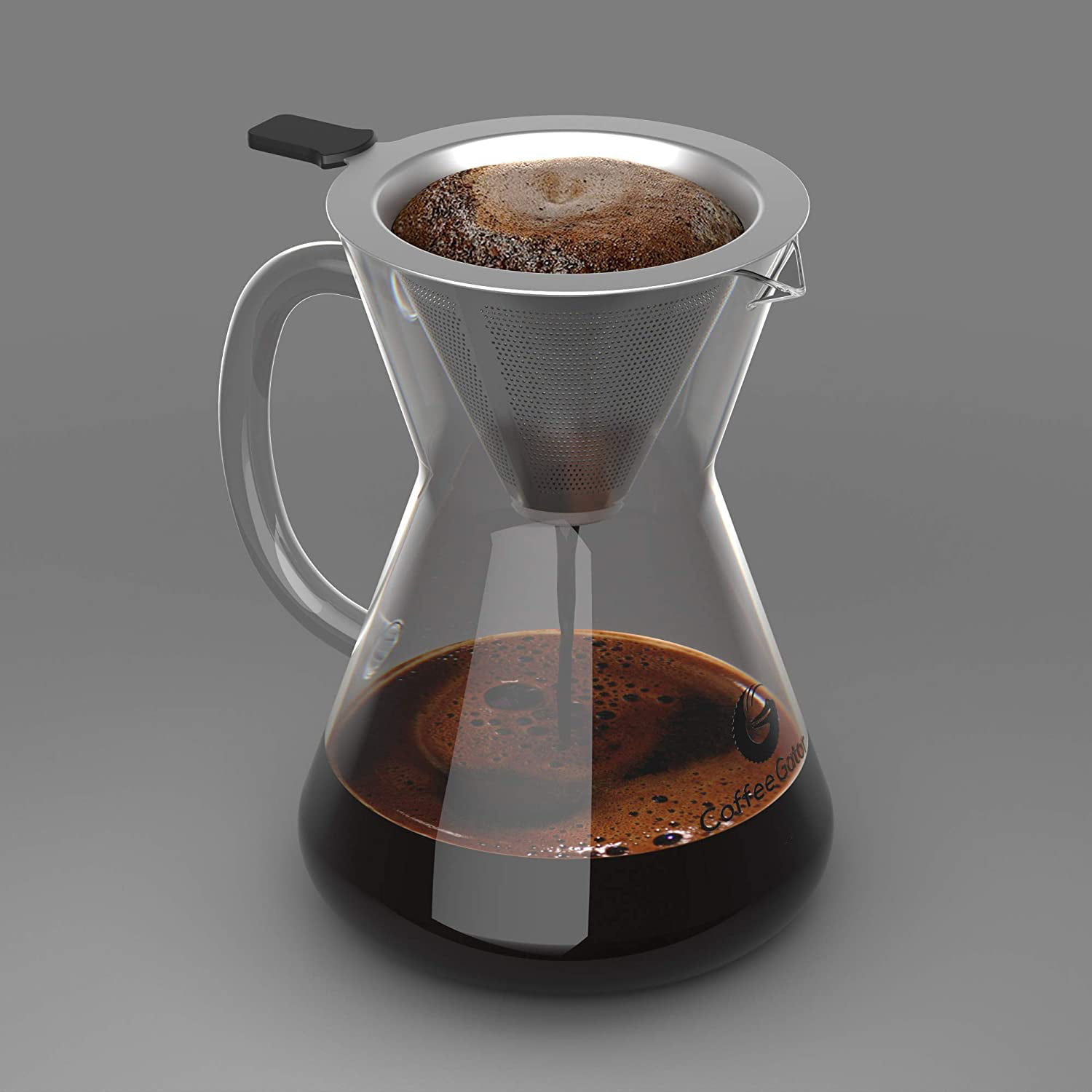Coffee Gator RNAB0190PZW1W coffee gator pour over coffee maker - 10.5 oz  paperless, portable, drip coffee brewer pour over set w/glass carafe &  stainles