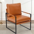 thumbnail image 3 of Bonzy Home Modern Armchair with Metal Frame,Leather Arm Chair Plush Upholstered Accent Chair for Living Room, Bedroom, or Office(Max 300lbs,Orange), 3 of 11