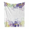 thumbnail image 1 of Floral Soft Flannel Fleece Throw Blanket, Classic Petals Pastel Toned Seasonal Florets Blooming Flowers Spring Print, Cozy Plush for Indoor and Outdoor Use, 50" x 70", Purple Pale Green, by Ambesonne, 1 of 6