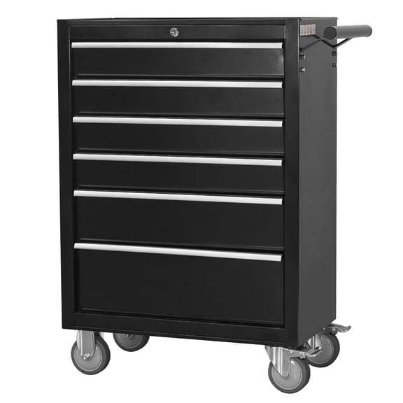 6-Drawer Rolling Tool Chest Cabinet, Large Capacity Metal Tool Box with Wheels and Locking, Roll Around Storage Organizer Tool Cart for Garage, Warehouse, Work Shop - Black