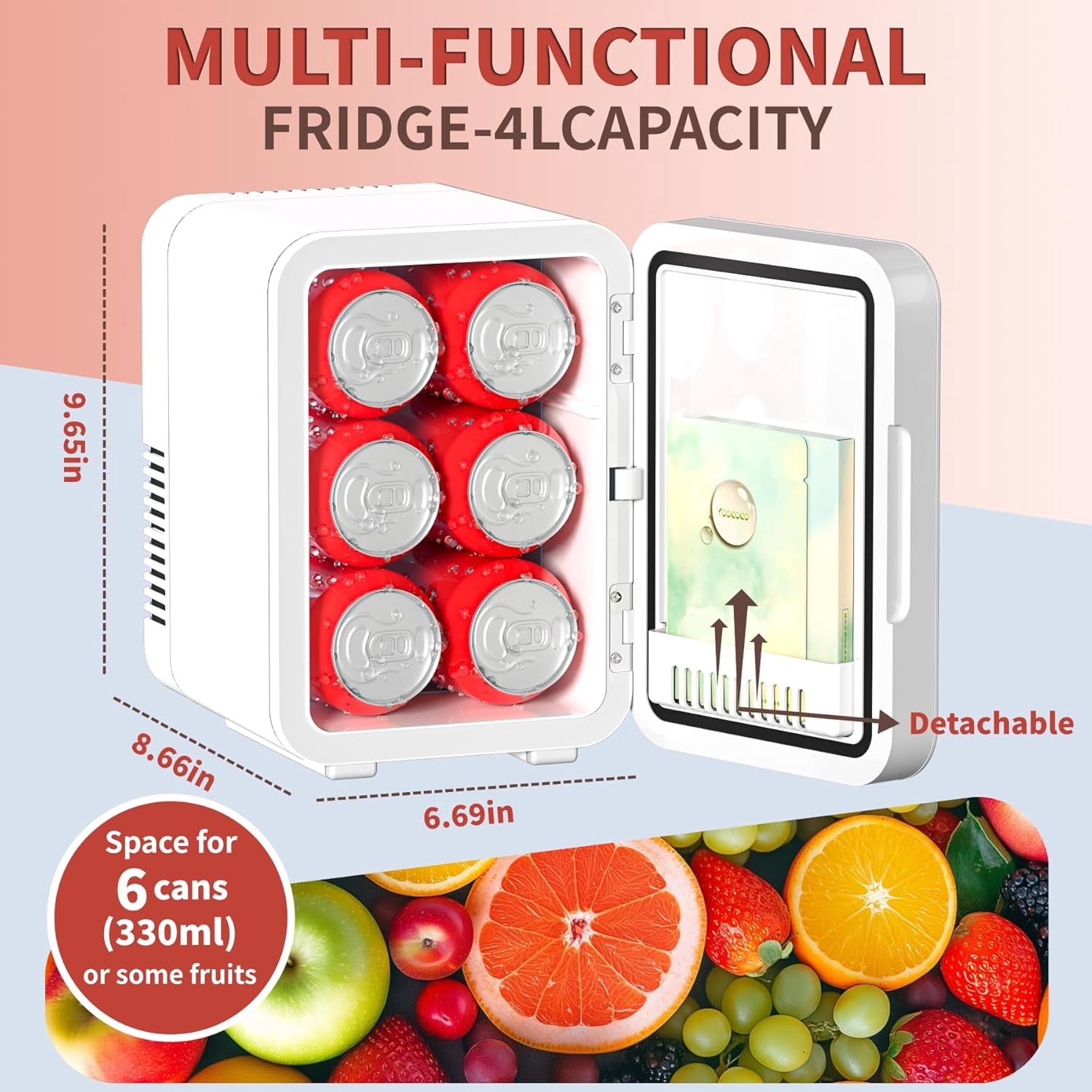 4L  Fridge with LED Mirror, Dual Cooling & Warming Function, Portable Refrigerator for Skincare, Makeup, Car and Home Use