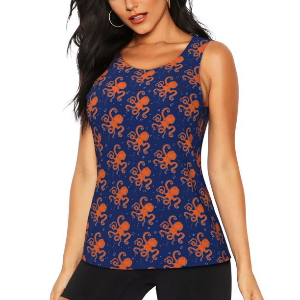 Fotbe Octopus Blusas Sin Mangas para Mujer – Estilo Casual, Corte Suelto, Slim-Fit, Cuello Redondo Deportivo, Tops de Verano para Gimnasio y Yoga-X-Large