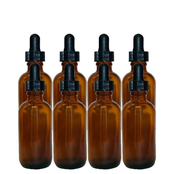 Amber 2oz Dropper Bottle (60ml) Pack of 8 - Glass Tincture Bottles with Eye Droppers for Essential Oils & More Liquids - Leakproof Travel Bottles