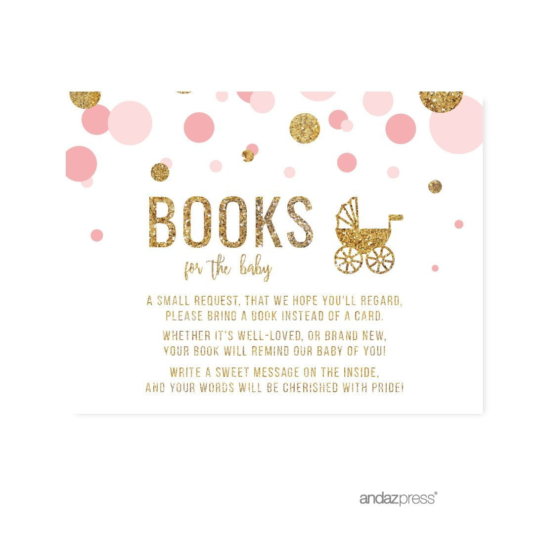 Books for Baby Request  Blush Pink Gold Glitter Baby Shower Games, 20-Pack