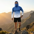 thumbnail image 6 of Men's Long Sleeve Sun Shirt with Hood and Mask, Ombre Color Block Design UPF 50+ Rash Guard, Lightweight Athletic Top Blue L, 6 of 9