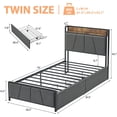 thumbnail image 2 of Tamaño individual-size linen forrado marco de cama: almacenamiento cabecero, 2 cajones, built-in estación de carga, heavy-duty, no box spring, fácil montaje, noise-free, 2 of 7