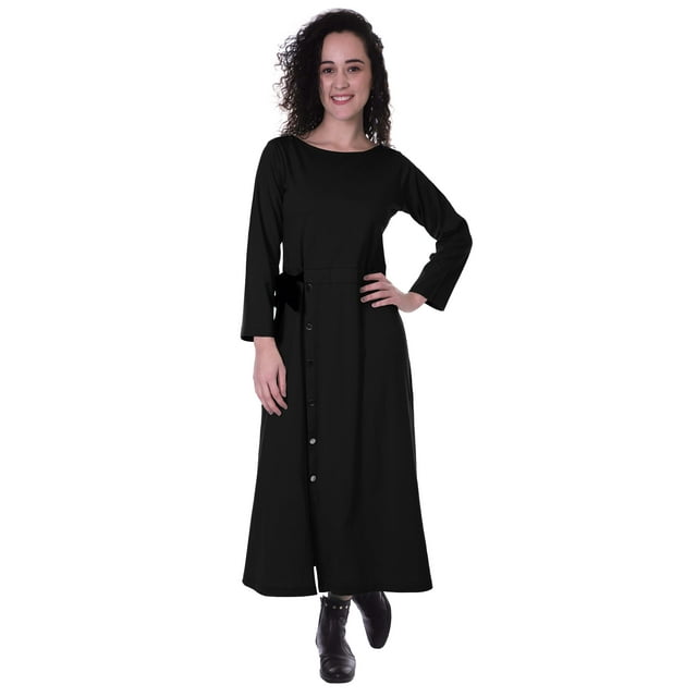 Moomaya Robe Maxi à Manches Longues, Longue, Boutonnée, Unie, Décontractée, Fendue
