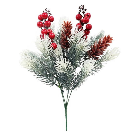 1 Pack White 5-Branch Christmas Bundle, Artificial Greenery for Holiday Wreaths, Garlands, and Party Decor
