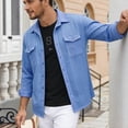 thumbnail image 6 of DPTALR Men's Casual Solid Color Turndown Collar Long Sleeve Shirt with Pockets,Blue,Big and Tall Men XXL, 6 of 8