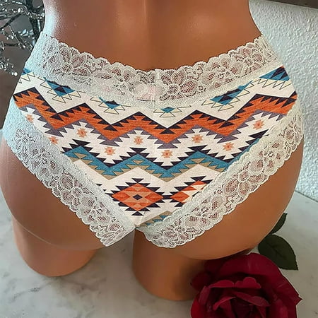 

Uorcsa Stretch Women s Underwear Exotic Comfortable Retro Patchwork Lace Printed Sexy Underpants Beige