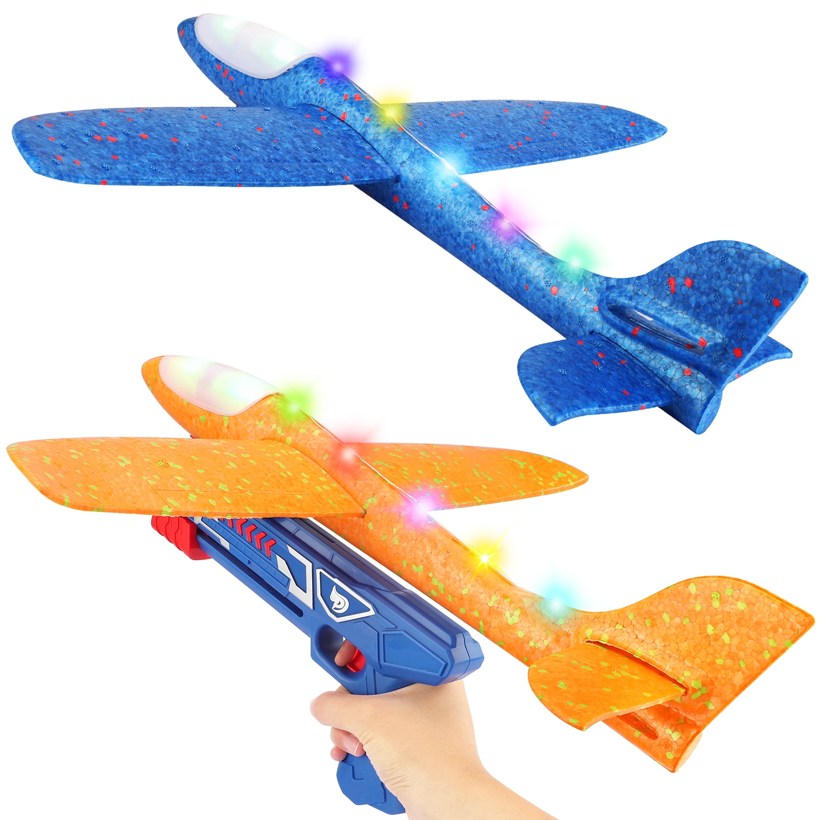 Growsly Airplane Launcher Toy, 2 Throwing Foam Gliders with Catapult Airplane Guns for 4-9 Years Old Boys&Girls