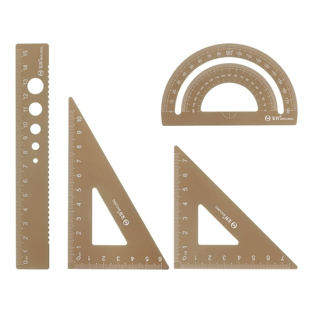 Unique Bargains Geometry Set 15cm 8pcs Laser Engraving Hollow Metal Ruler Set, Light Brown