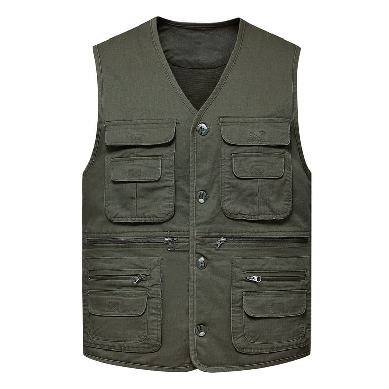Ikevan Men'S Outdoor Vest Leisure Jacket Lightweight Vest with Zip Many  Pockets Army Green 12(XXL) 