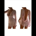 thumbnail image 2 of Vestido Mini de Transparente de Dos Piezas con Escote en V, Larga y Espalda Descubierta, Fruncido y Ajustado para Mujer. Rosa S, 2 of 7
