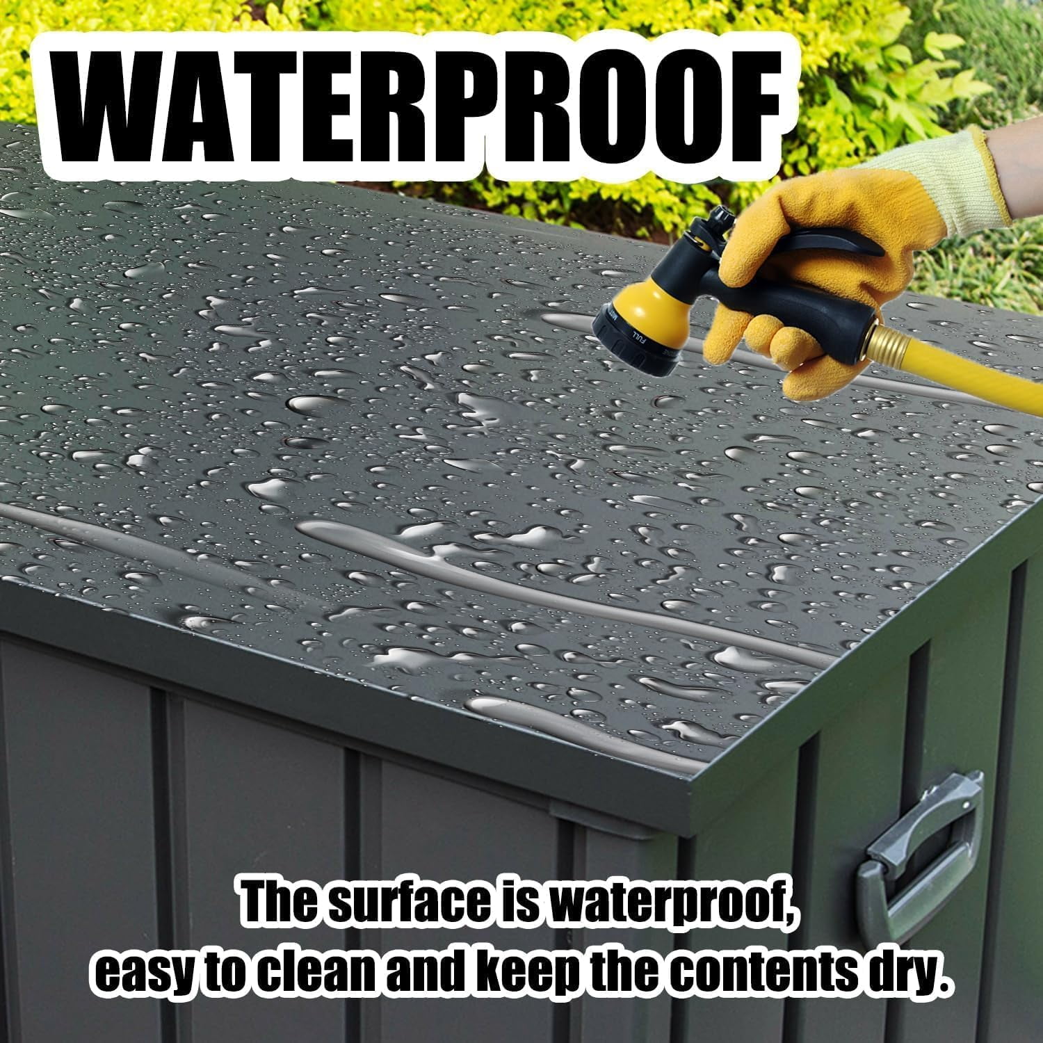 TOTAL Outdoor 200 Gallon Outdoor Deck Box,Waterproof & Rodent-Proof Steel-Reinforced Deck Container,Hydraulic Safety Lid with Lock,Patio, Garden, Pool Equipment Organizer,Dark Gray