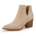thumbnail image 2 of Dellytop Womens Mid Heel Pointed Toe Stacked Ankle Boots V Cut Back Zipper Faux Leather Booties, 2 of 4