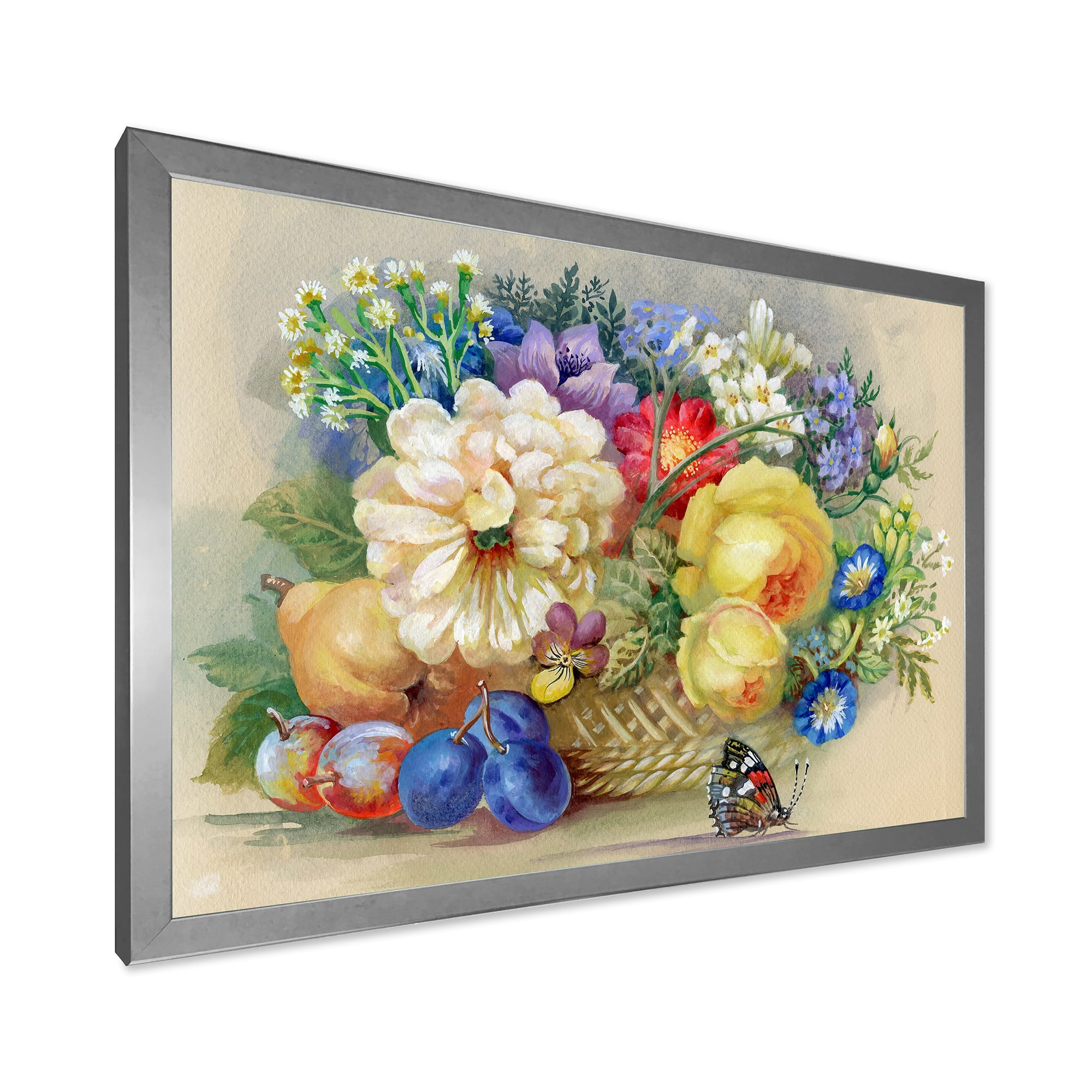 Designart 'Vintage Still Life Of White and Yellow Flowers' Traditional Framed Art Print