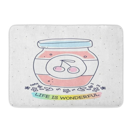 GODPOK Pink Color Glass Jar with Homemade Cherry Jam on White with Inscription and Flowers Flat Line Style Rug Doormat Bath Mat 23.6x15.7 (Best Curry Sauce In A Jar)