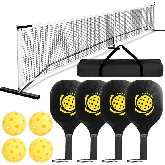 iMounTEK Portable Pickleball Net System for Driveway Backyard Includes 22ft Regulation Size Net, 4 Pickleballs, 4 Paddles and 1 Carrying Bag