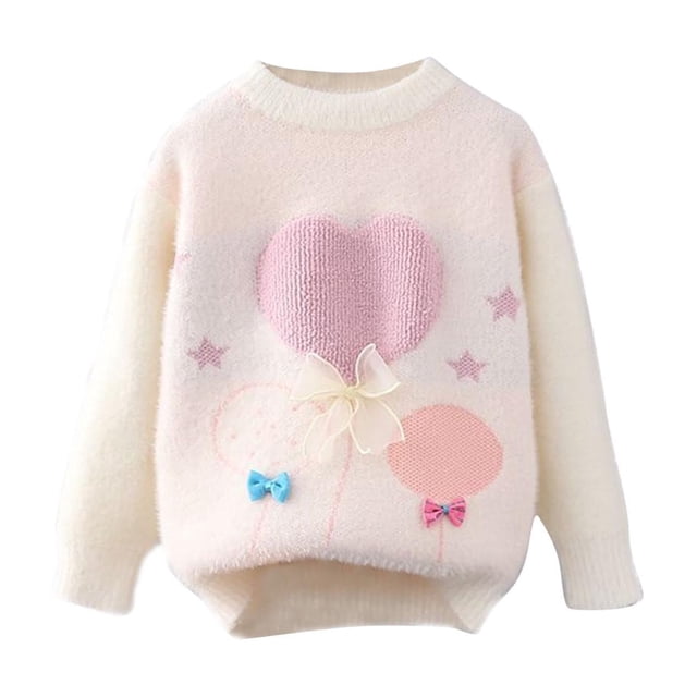 Chandail pour Bébé Fille Col Rond Manches Longues Imprimé Dessin Animé Tricot Automne Hiver Chandail en Molleton Blanc