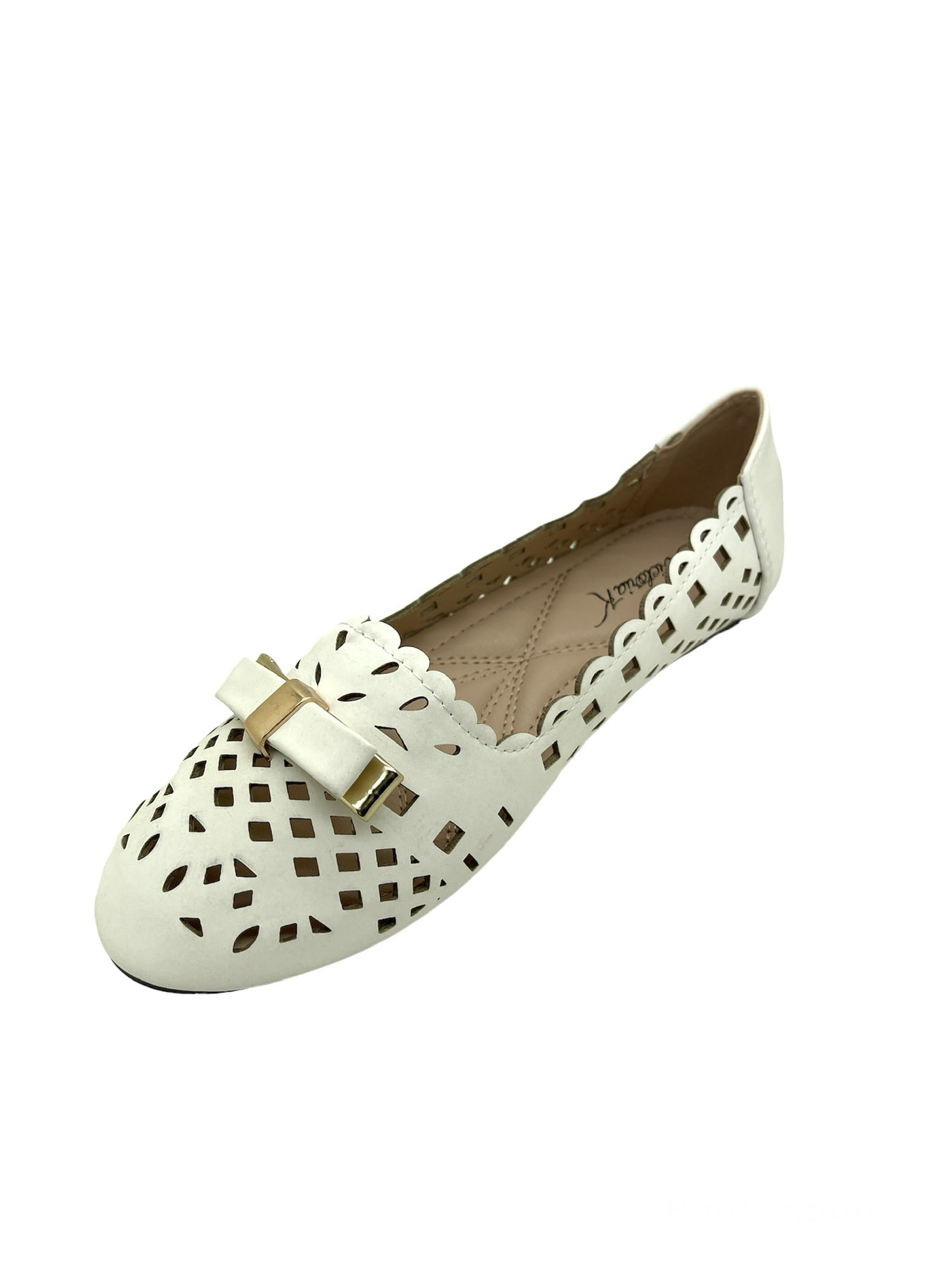 Victoria K Women's Snake Skin Texture Gold Chain Buckle Ballerina Flats