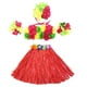 thumbnail image 1 of Conjunto de 5 piezas de falda de baile tropical hawaiano con flores, pulseras, diadema y sujetador, 40 cm (falda roja), 1 of 5
