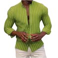 thumbnail image 2 of EQWLJWE Fishing Shirts for Mens 2024 Trendy Stripe Print Button Down Short Sleeve V Neck Tops Plain Summer Dress Outfits for Fitness Exersice, 2 of 5