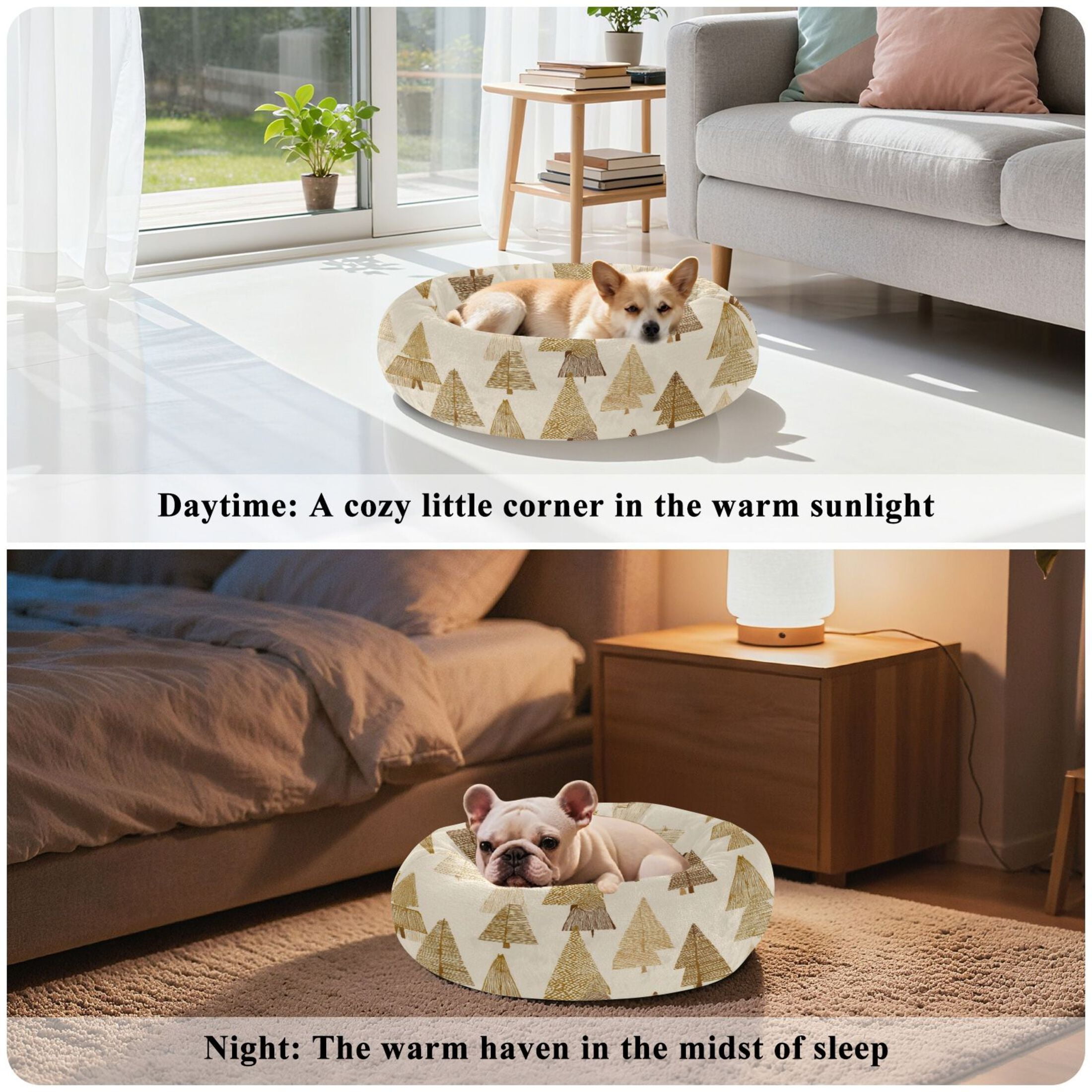 Iauyy Pet Couch Donut Cat Bed for Indoor Cats/Small Dogs Washable & Machine with Non-slip Bottom Calming Cat Furniture, Beige and Gold (M)