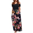 thumbnail image 1 of Pompotops Robe Longue Décontractée pour Femmes avec Imprimé Floral Rayé Manches Courtes Robe Maxi, 1 of 4