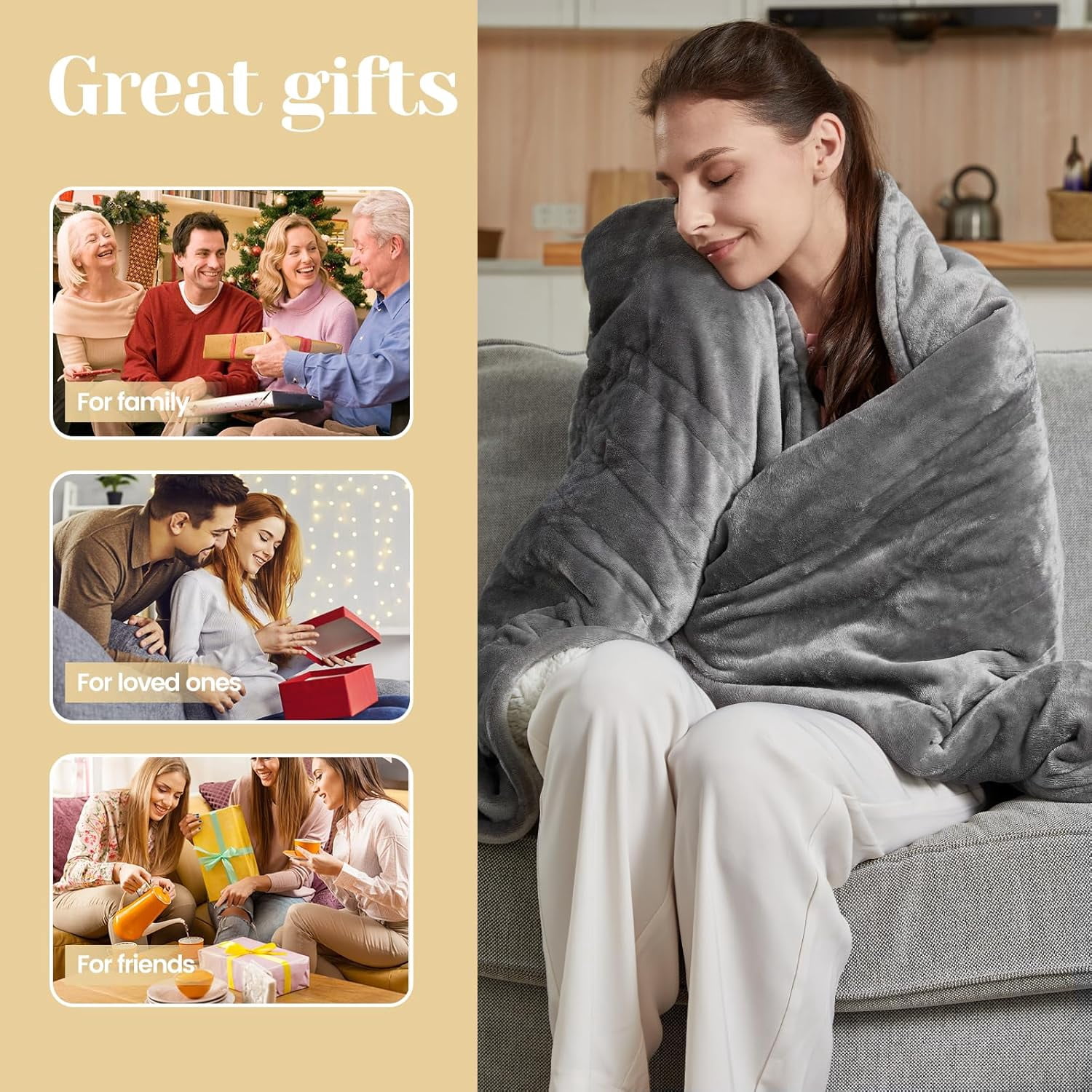 CozyTouch Heated Blanket Electric - 50''x60'' Heating Blanket Throw 4 Hours Auto-Off & 4 Heating Levels Over-Heat Protection, Machine Washable Flannel Sherpa
