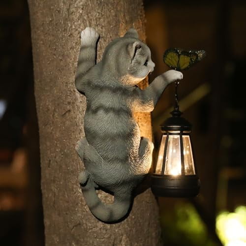 Cat Solar Garden Decor Outdoor Statue for Garden,Tree Faces Decor Outdoor,Cat Birthday Gifts for Women Mom$$Garden & Patio