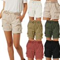 thumbnail image 1 of Pantalones cortos para mujer, pantalones Cargo, pantalones cortos con cintura elástica, pantalones cortos de algodón y lino con bolsillo, verano, playa, Color sólido, cómodos, transpirables, 1 of 1