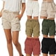 thumbnail image 1 of Pantalones cortos para mujer, pantalones Cargo, pantalones cortos con cintura elástica, pantalones cortos de algodón y lino con bolsillo, verano, playa, Color sólido, cómodos, transpirables, 1 of 1