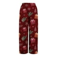 thumbnail image 5 of Women's Loose Wide Leg Pants, Christmas Print Elastic Waist Drawstring, Casual Pocket Trousers, Comfortable Lounge Pants for Holiday and Home,Wine,S, 5 of 6