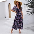 thumbnail image 3 of Women's Spring/Summer New Elegant Printed Waist-Slimming Short-Sleeve Chiffon Dress, 3 of 5