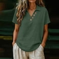 thumbnail image 4 of Jerdar Women's Casual Linen Blouse Collared V-Neck Short Sleeve Button Detail Curved Hem Summer Top XXL, 4 of 6