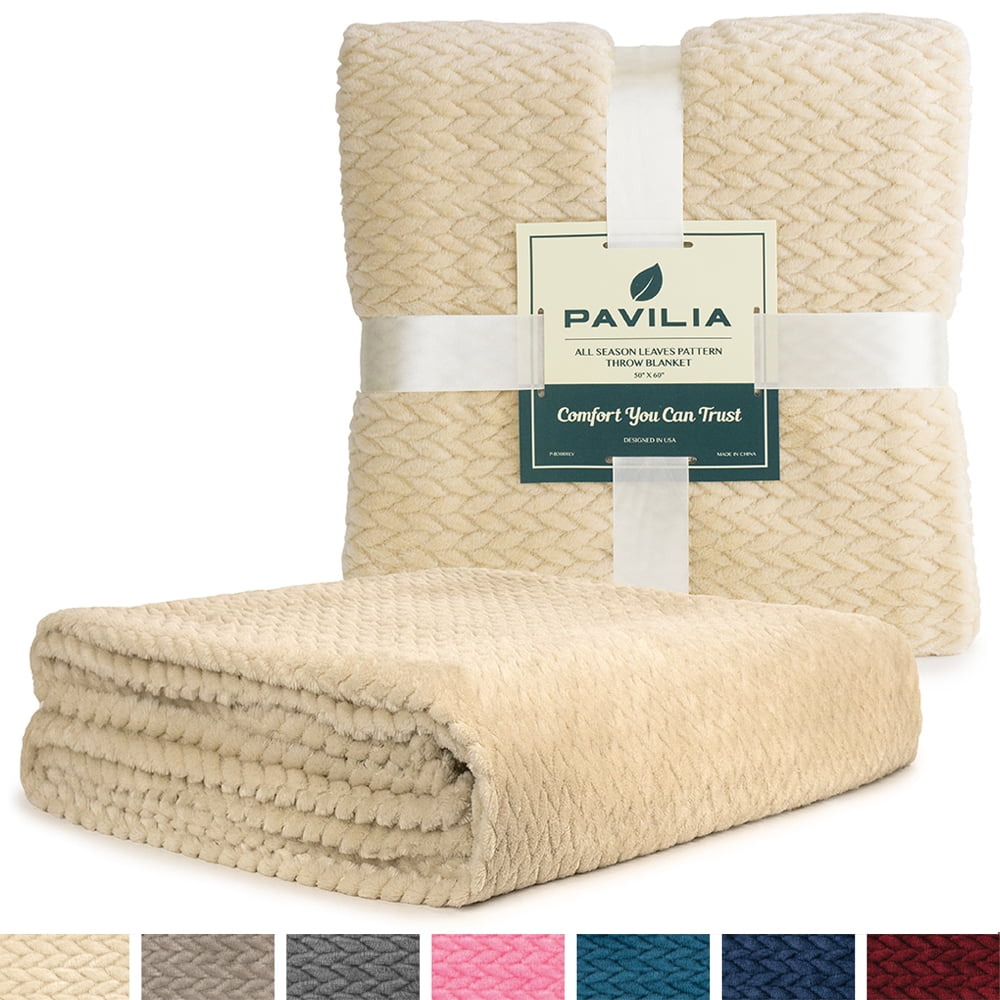 PAVILIA Luxury Soft Plush Cream Throw Blanket for Sofa, Couch Velvet