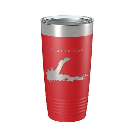 

Grenada Lake Map Tumbler Travel Mug Insulated Laser Engraved Coffee Cup Mississippi 20 oz Red