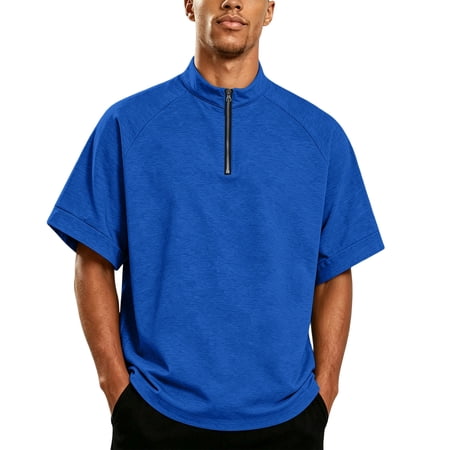 Mens Quarter Zipper Drop Shoulder Golf Shirts Relaxed Fit Summer Tee Daily Casual Solid Top For City Shopping Errands