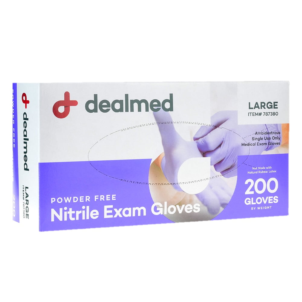 Dealmed Disposable Nitrile Exam Gloves for Hospitals, Law Enforcement, First Aid, Large (2000/Case)