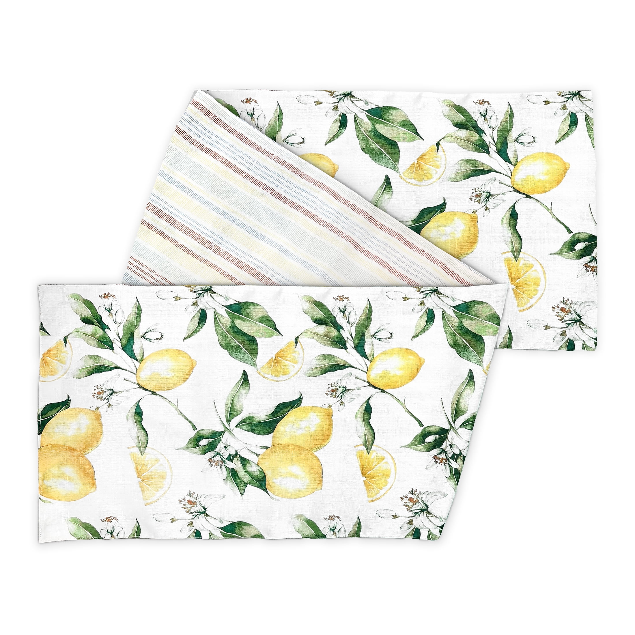 Mainstays Printed Lemons and Blue White Stripe Reversible Table Runner, 14" x 72"