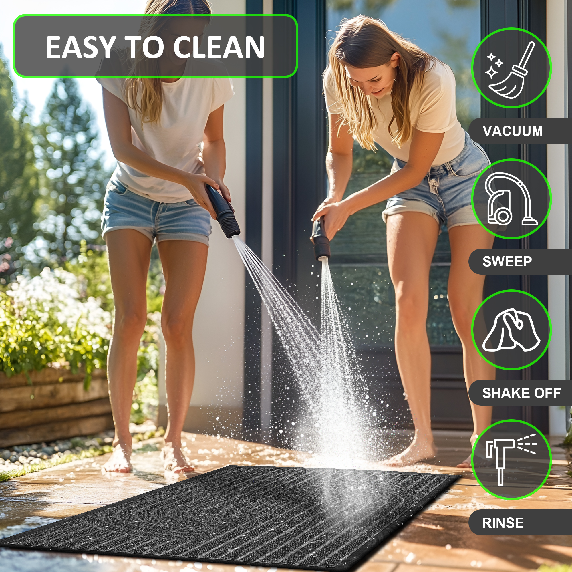 Vaparinckl Outdoor Mat, Non Slip 17"x30" Doormat, Front Door Welcome Mat, Absorbent Rubber, Low Profile Dirt Trapper Indoor Rug For Entryway & Outside Entrance, Gray