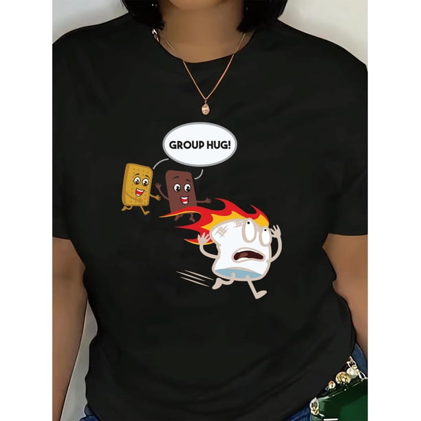 Women's Fun Graphic Tee - Casual Short Sleeve T-Shirt with Cookie, Chocolate & Marshmallow Design, SCamisetas para mujer, lindas camisetas con estampado gráfico, de manga corta, estilo casual, para ve