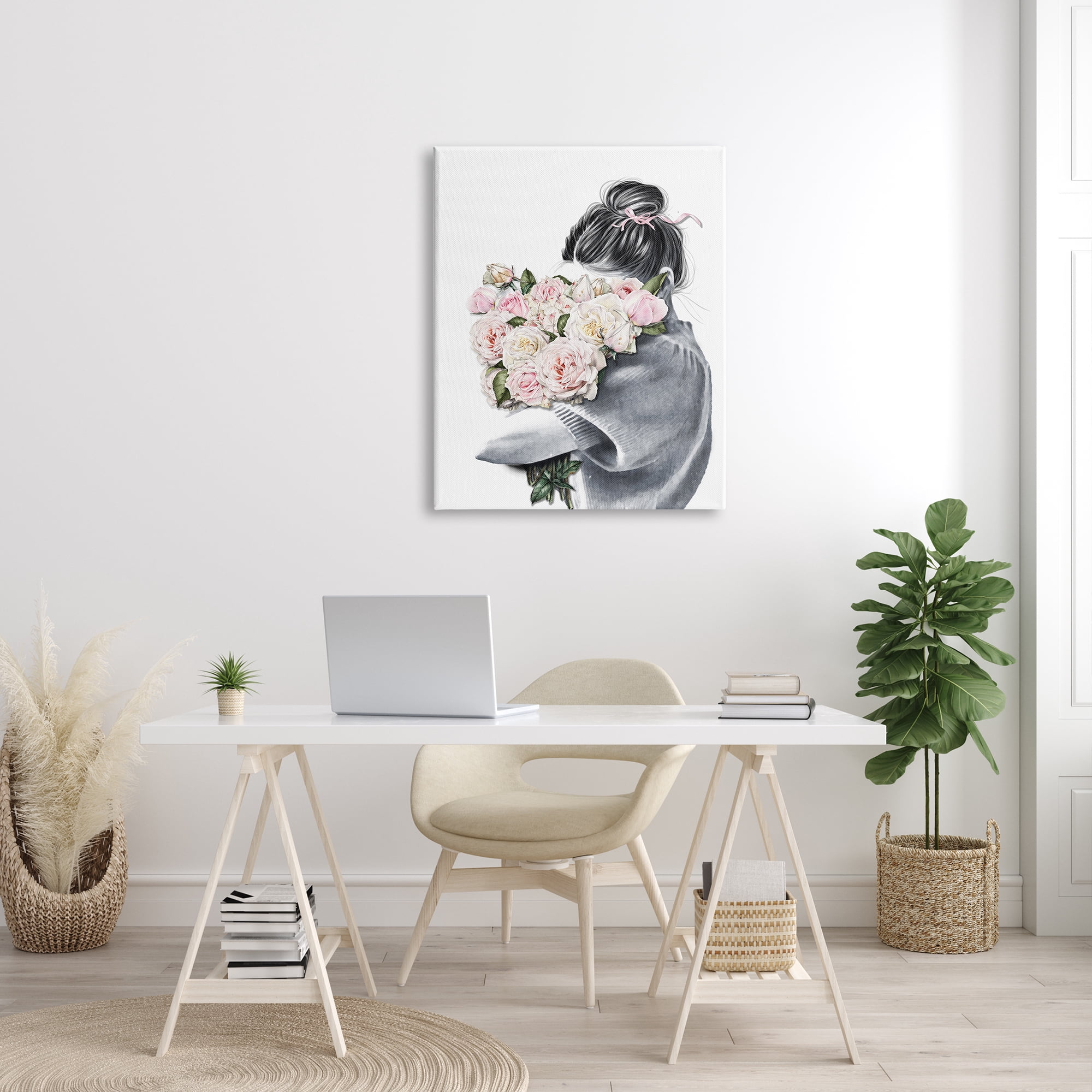 Stupell Industries Woman Smelling Bouquet Pink Pop Rose Florals, 30 x 40, Designed by Ros Ruseva