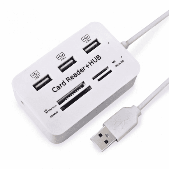 Lunfar USB 2.0 Memory card reader + USB Hub (High Speed) White