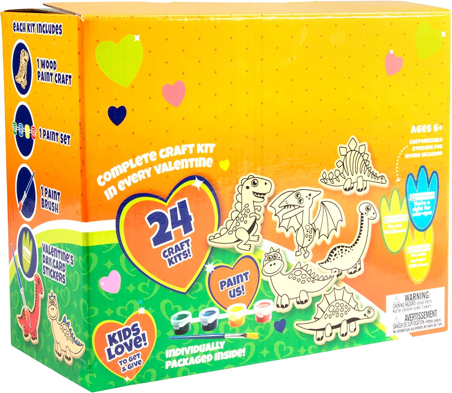 Dinosaur Wood Painting Kits (24 Count)- Goodie Bag Party Favors for Kids Birthday Party & School Classroom Prizes-Each Craft Activity Comes w Brush & Paints- Gifts for Boys & Girls