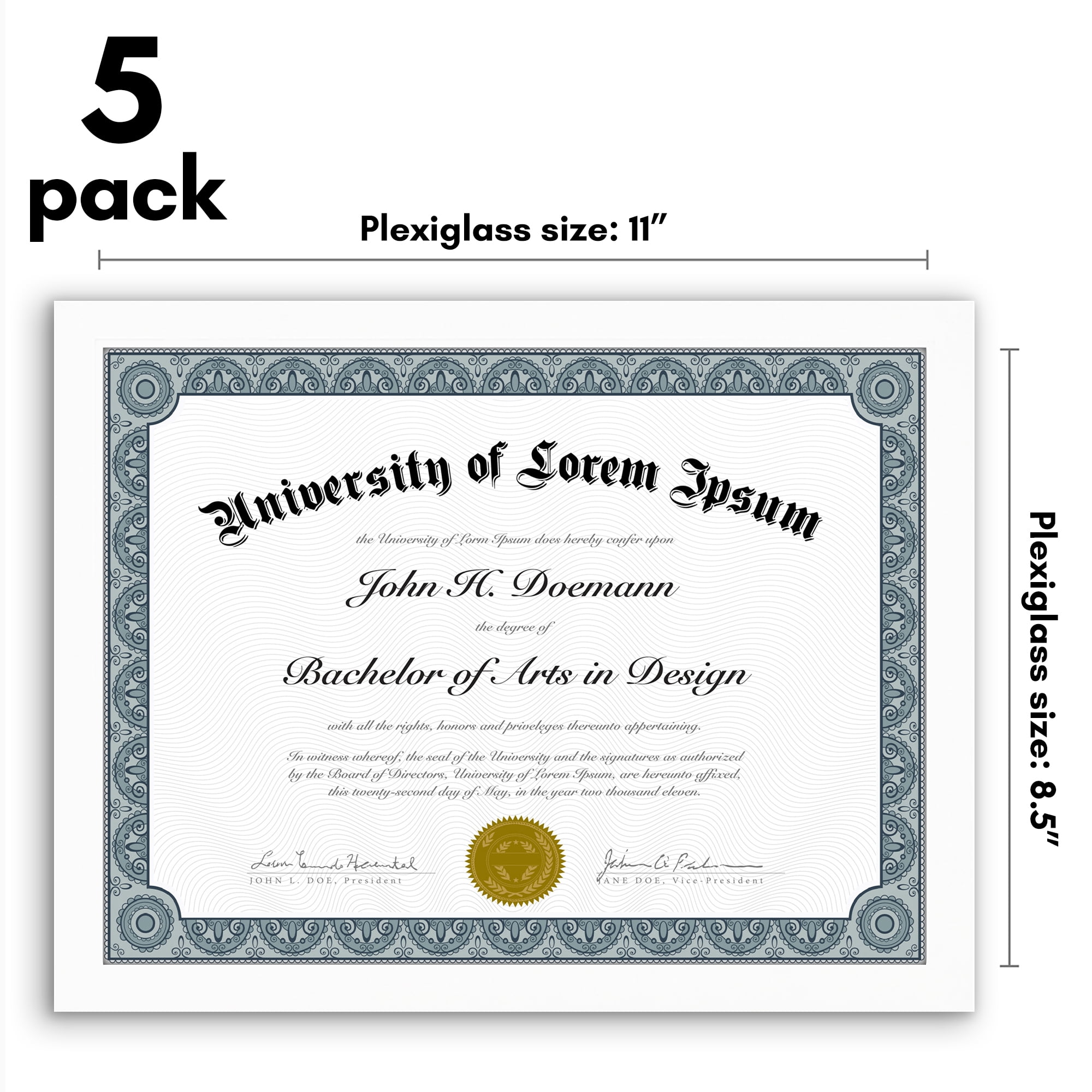 Americanflat 8.5x11 Picture Frame with Polished Plexiglass 5 Pack Legacy Collection Certificate Frames - White