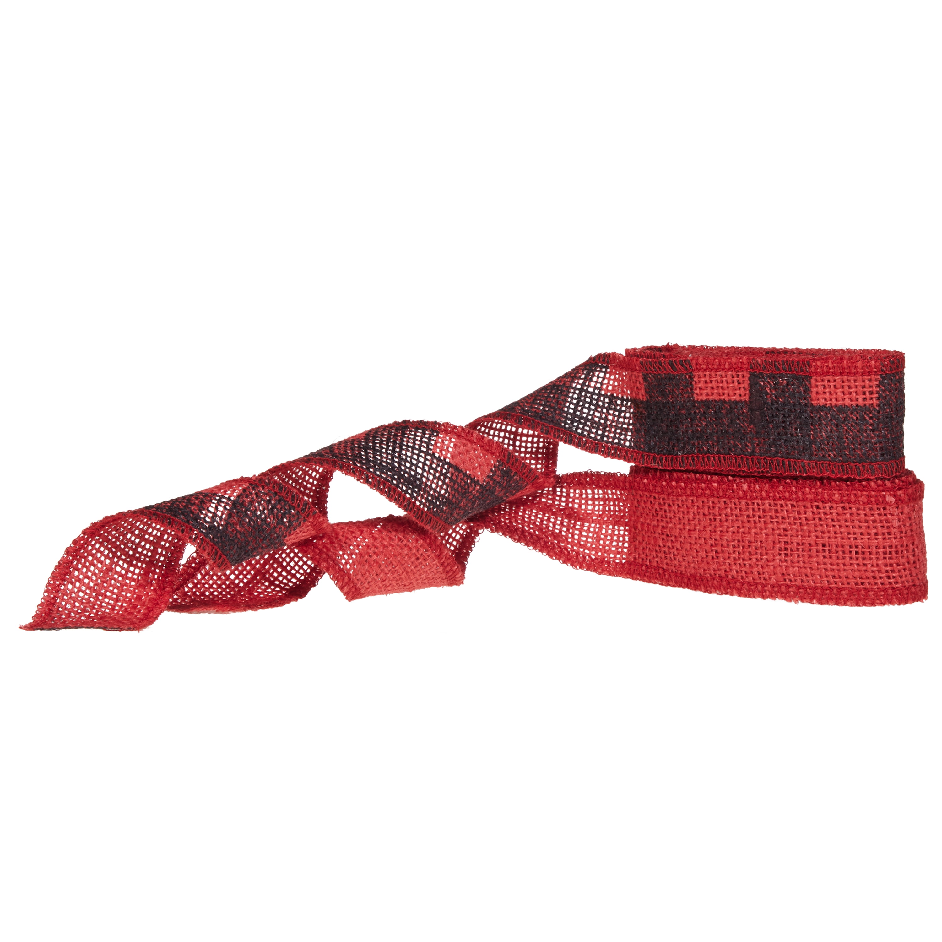 (2 pack) Love, Laugh, Craft Burlap Ribbon Set, 1.5"W x 3-Yds, Red/Black Buffalo Check